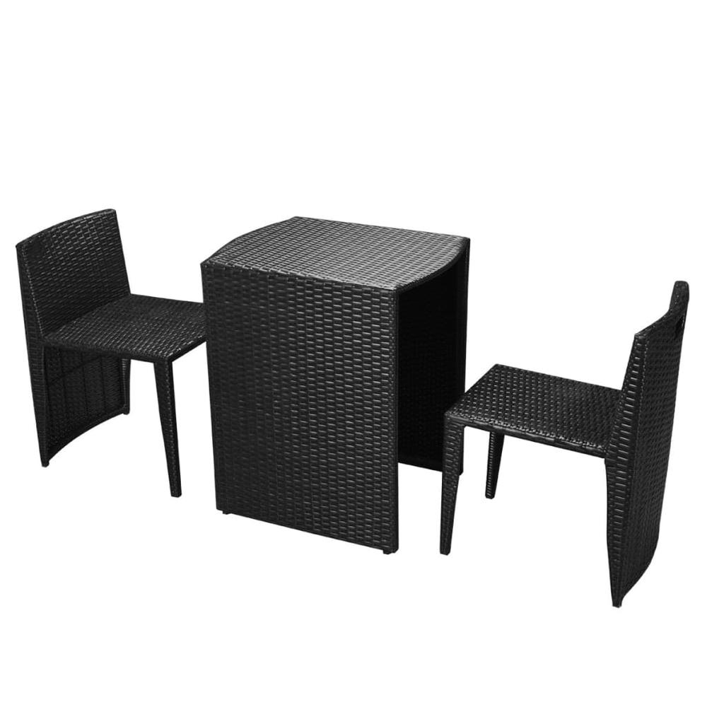 vidaXL 3 Piece Bistro Set with Cushions Poly Rattan Black. Picture 3
