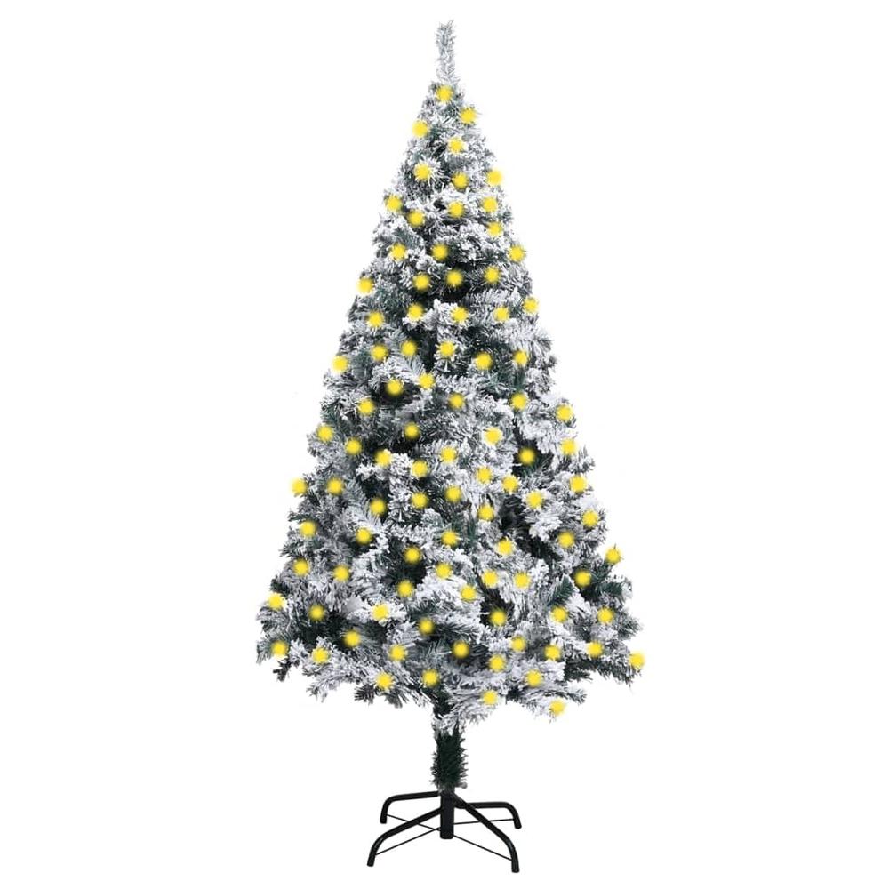 vidaXL Artificial Christmas Tree with LEDs&Flocked Snow Green 94.5". Picture 1