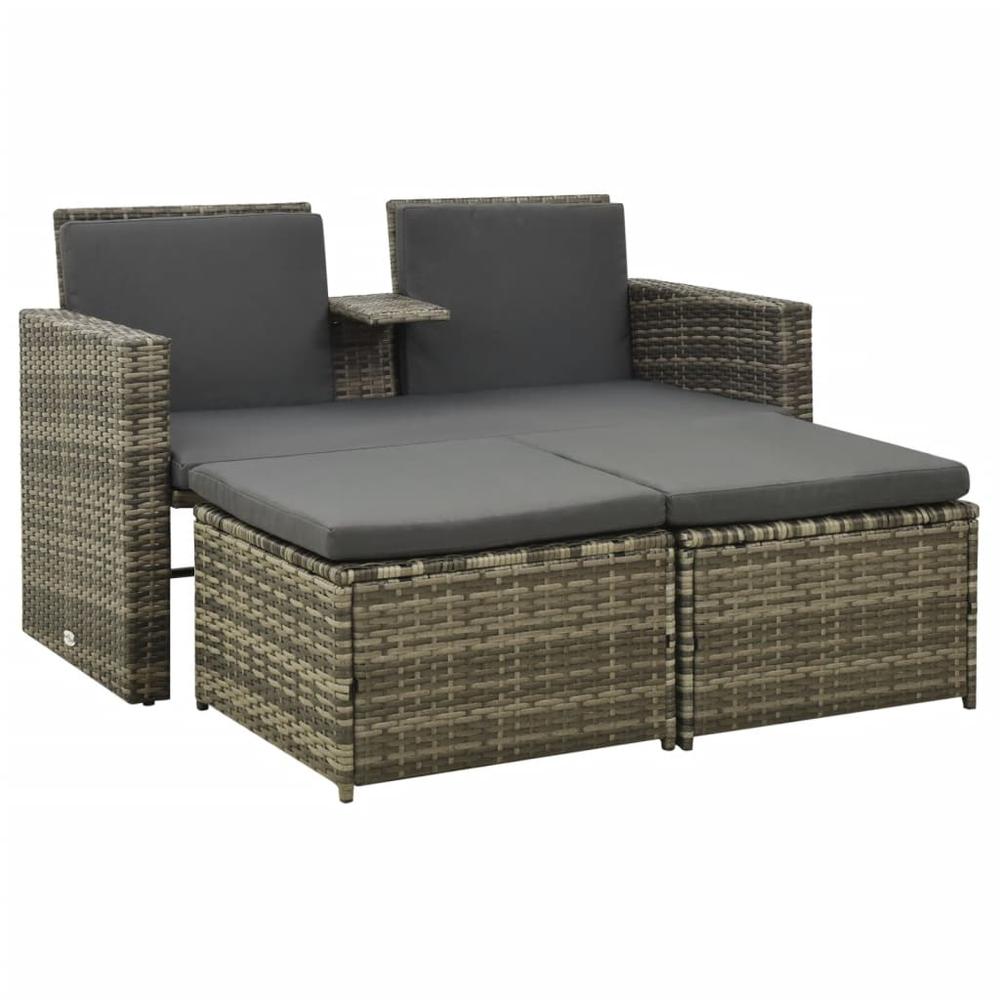 vidaXL 3 Piece Patio Lounge Set with Cushions Poly Rattan Gray, 313128. Picture 1