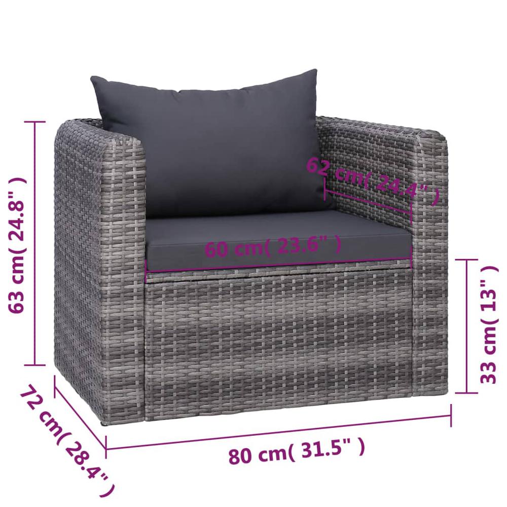 vidaXL 7 Piece Garden Sofa Set with Cushions & Pillows Poly Rattan Gray, 44158. Picture 11