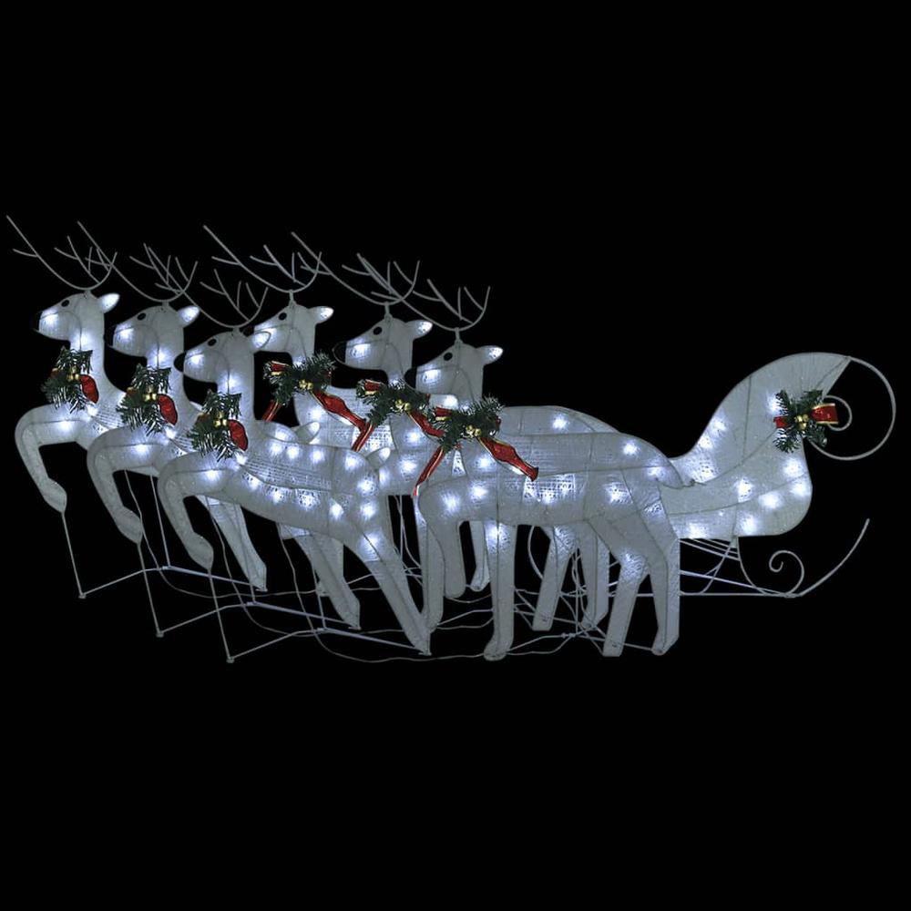 vidaXL Reindeer & Sleigh Christmas Decoration 140 LEDs Outdoor White. Picture 2