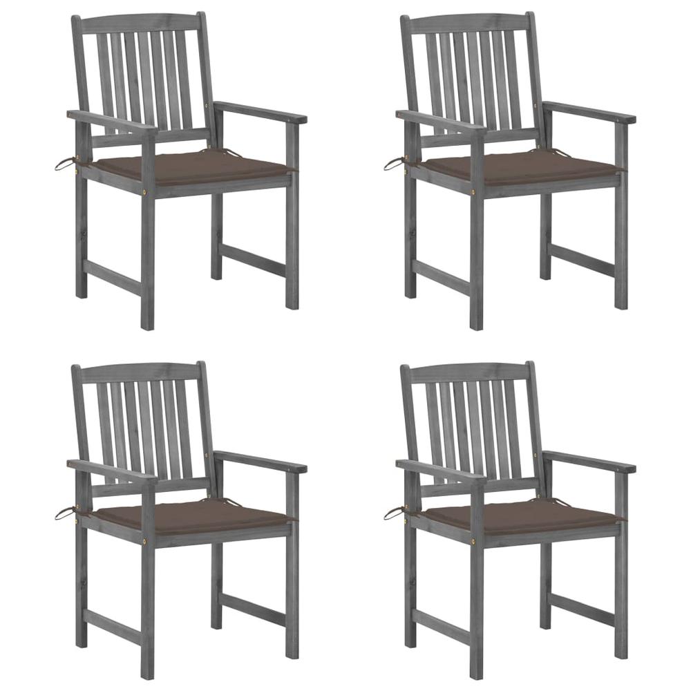 vidaXL Patio Chairs with Cushions 4 pcs Gray Solid Acacia Wood, 3061238. Picture 1