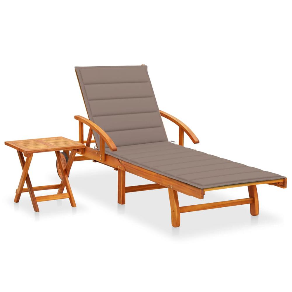 vidaXL Patio Sun Lounger with Table and Cushion Solid Acacia Wood, 3061625. Picture 1