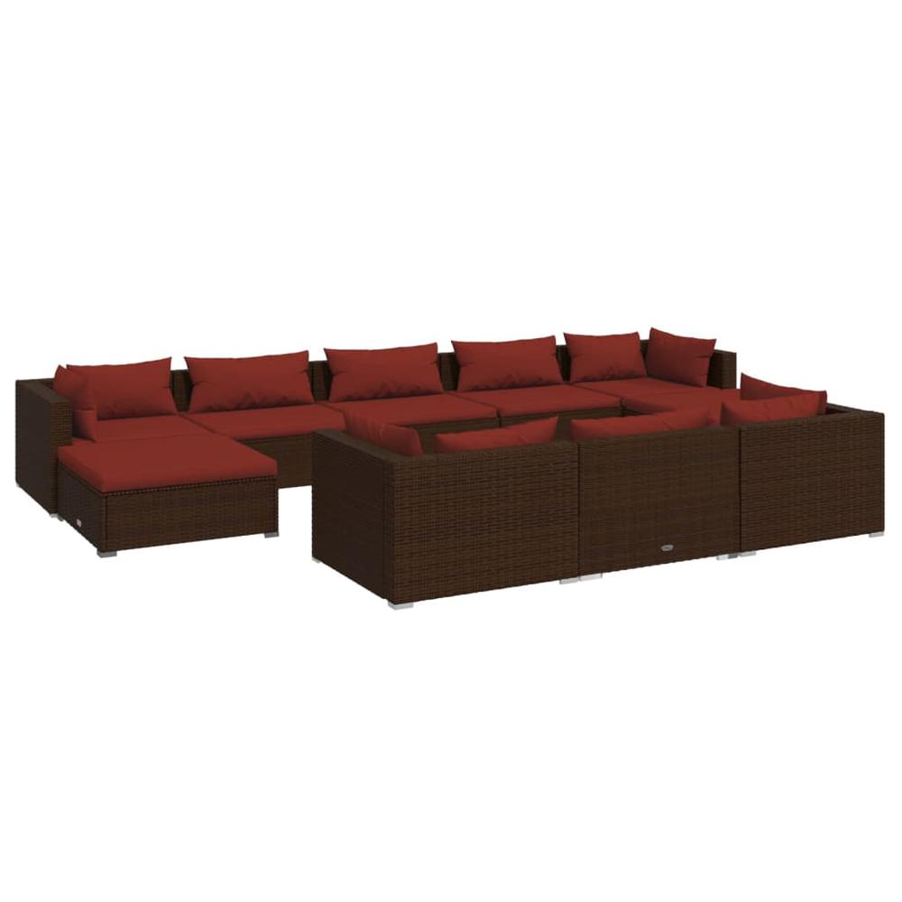 vidaXL 10 Piece Patio Lounge Set with Cushions Brown Poly Rattan, 3102043. Picture 2