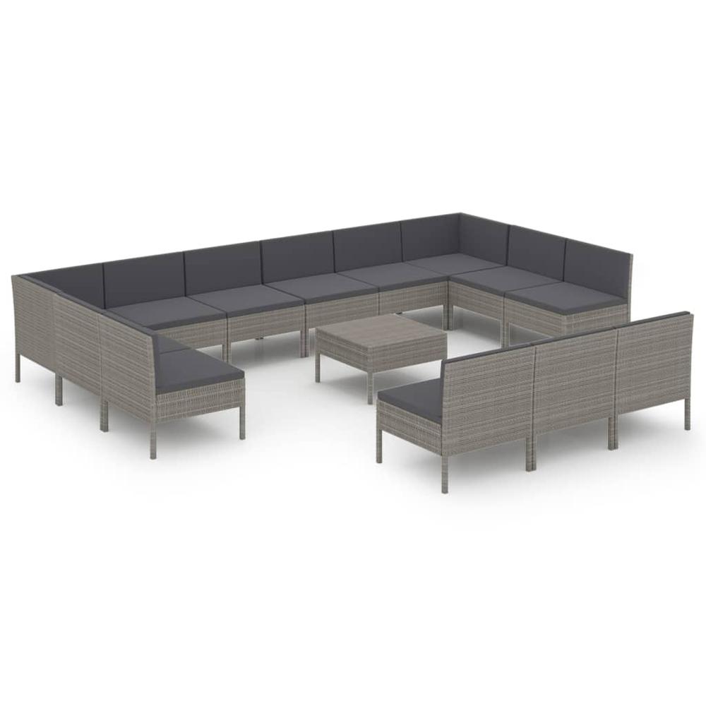 vidaXL 14 Piece Patio Lounge Set with Cushions Poly Rattan Gray, 3094618. Picture 2