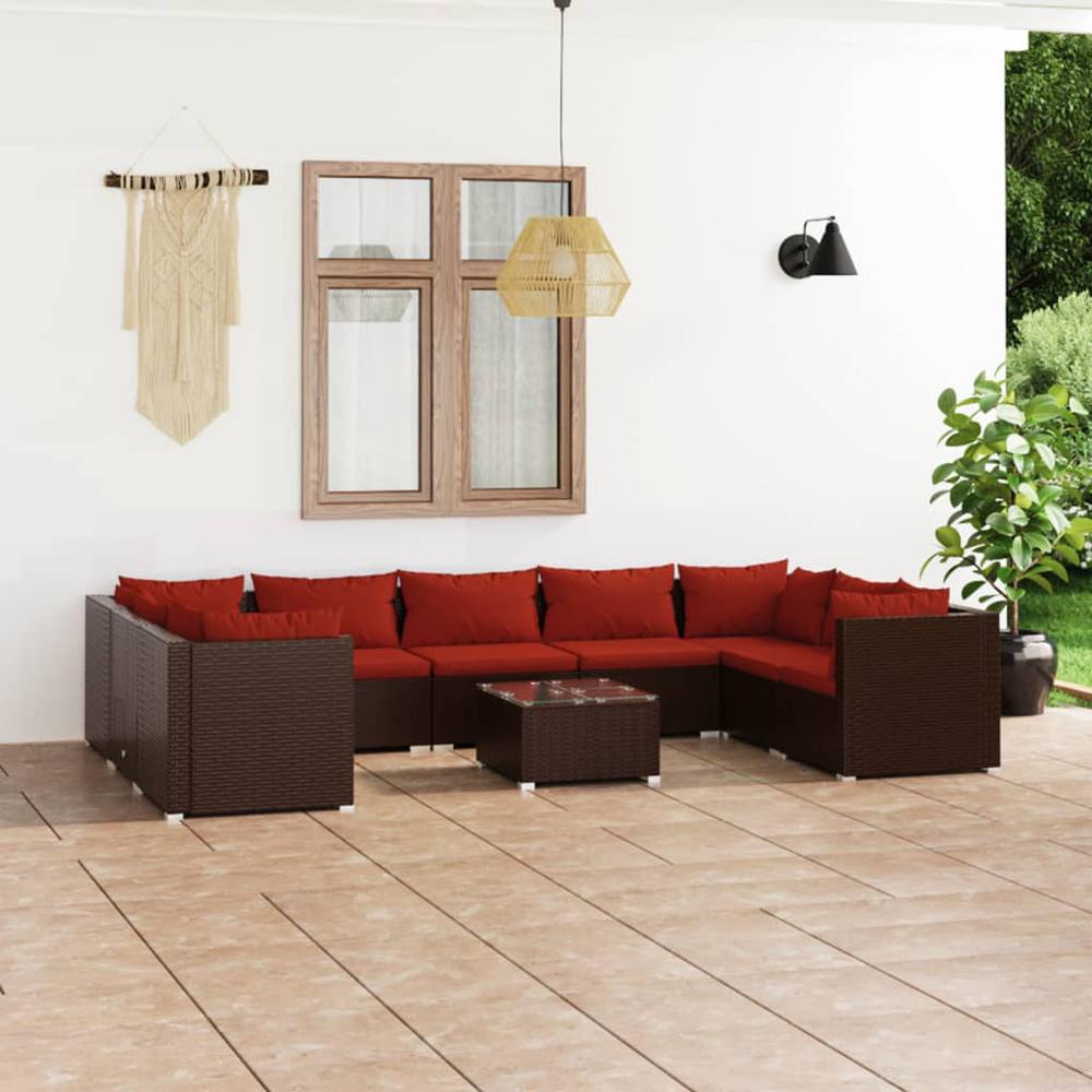 vidaXL 10 Piece Patio Lounge Set with Cushions Poly Rattan Brown, 3101979. Picture 1
