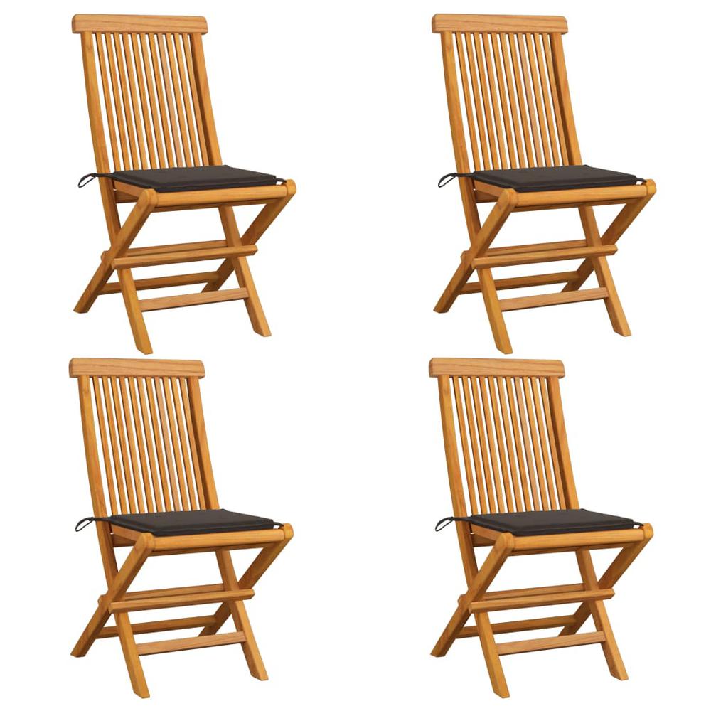vidaXL Patio Chairs with Taupe Cushions 4 pcs Solid Teak Wood, 3062576. Picture 1