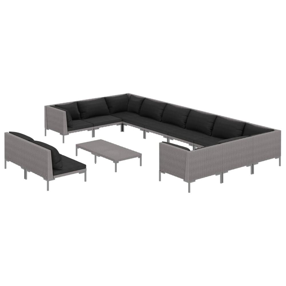 vidaXL 13 Piece Patio Lounge Set with Cushions Poly Rattan Dark Gray, 3099947. Picture 2