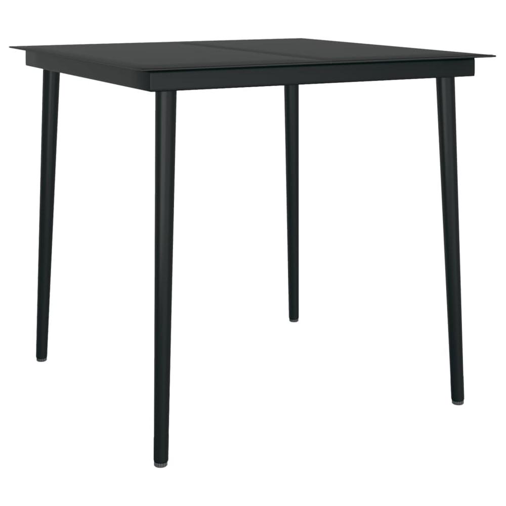 vidaXL Patio Dining Table Black 31.5"x31.5"x29.1" Steel and Glass, 318749. Picture 2