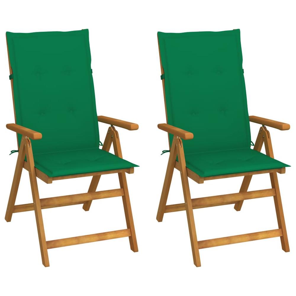 vidaXL Patio Reclining Chairs 2 pcs with Cushions Solid Acacia Wood, 3064064. Picture 1
