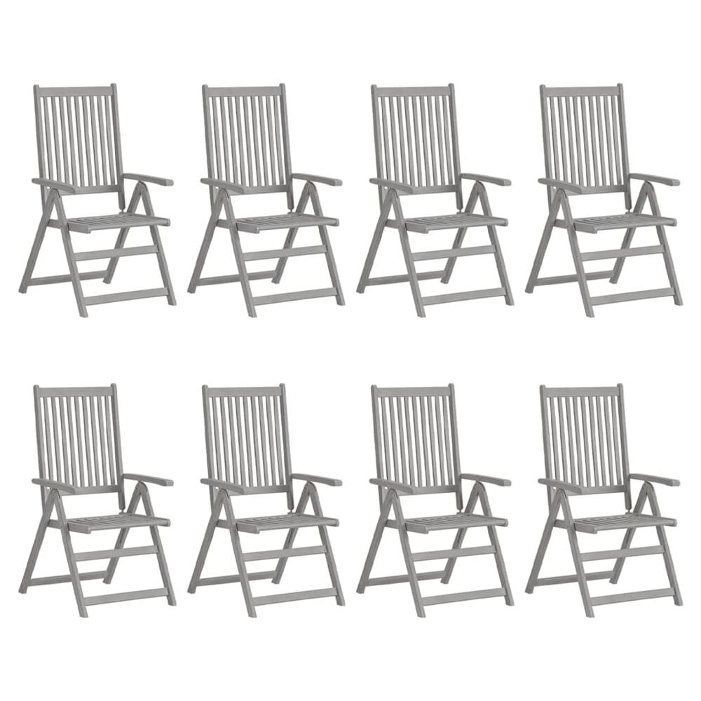 vidaXL Patio Reclining Chairs 8 pcs Gray Solid Acacia Wood. Picture 1