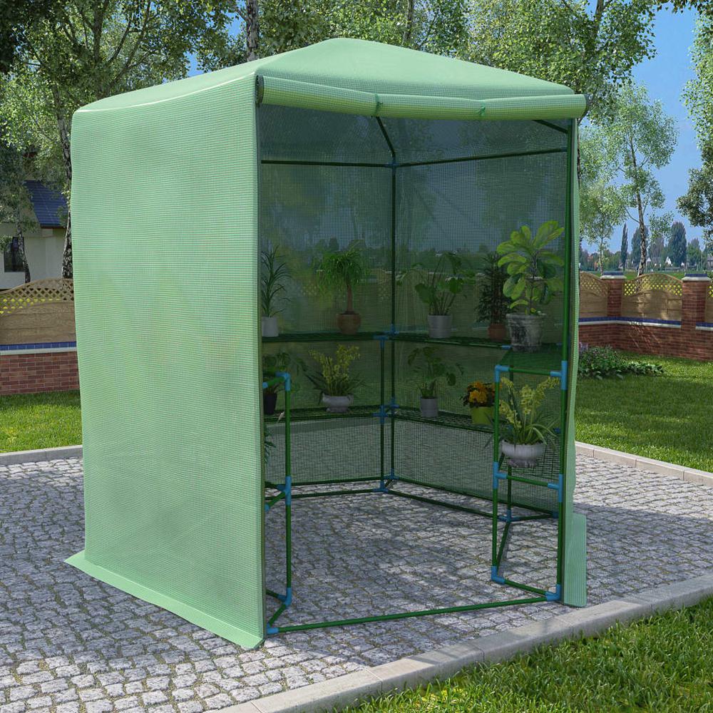 vidaXL Greenhouse with Shelves Steel 89.4"x87.8" 8166. Picture 1