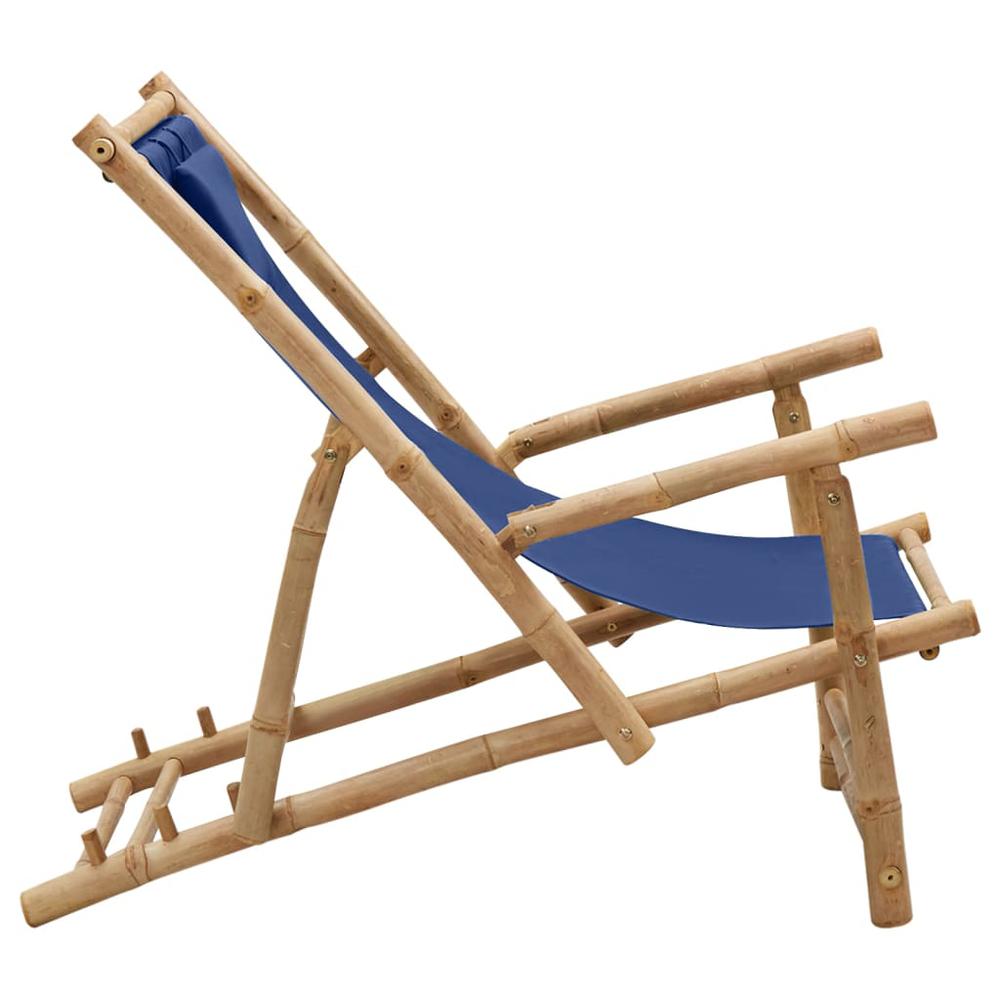 vidaXL Deck Chair Bamboo and Canvas Navy Blue, 318596. Picture 3
