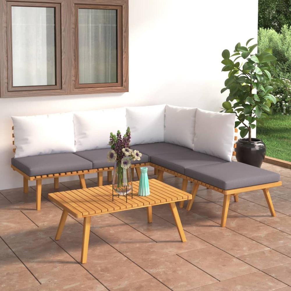 vidaXL 6 Piece Patio Lounge Set with Cushions Solid Acacia Wood, 3087025. Picture 1