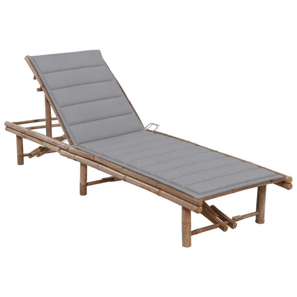 vidaXL Patio Sun Lounger with Cushion Bamboo, 3061633. Picture 1