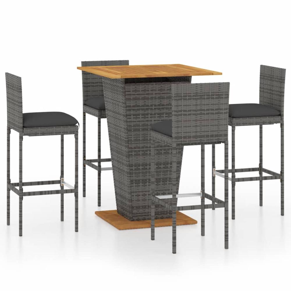 vidaXL 5 Piece Patio Bar Set with Cushions Poly Rattan Gray, 3064861. Picture 2