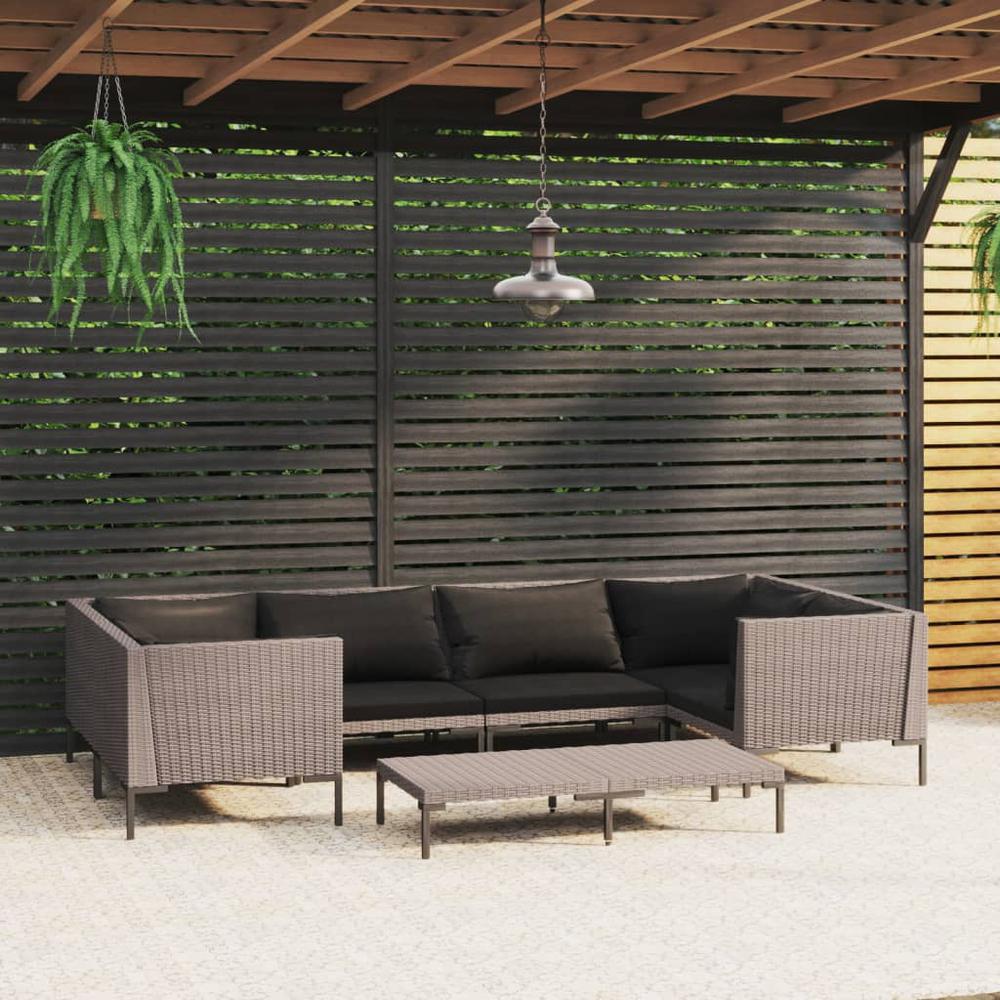 vidaXL 7 Piece Patio Lounge Set with Cushions Poly Rattan Dark Gray, 3099927. Picture 1