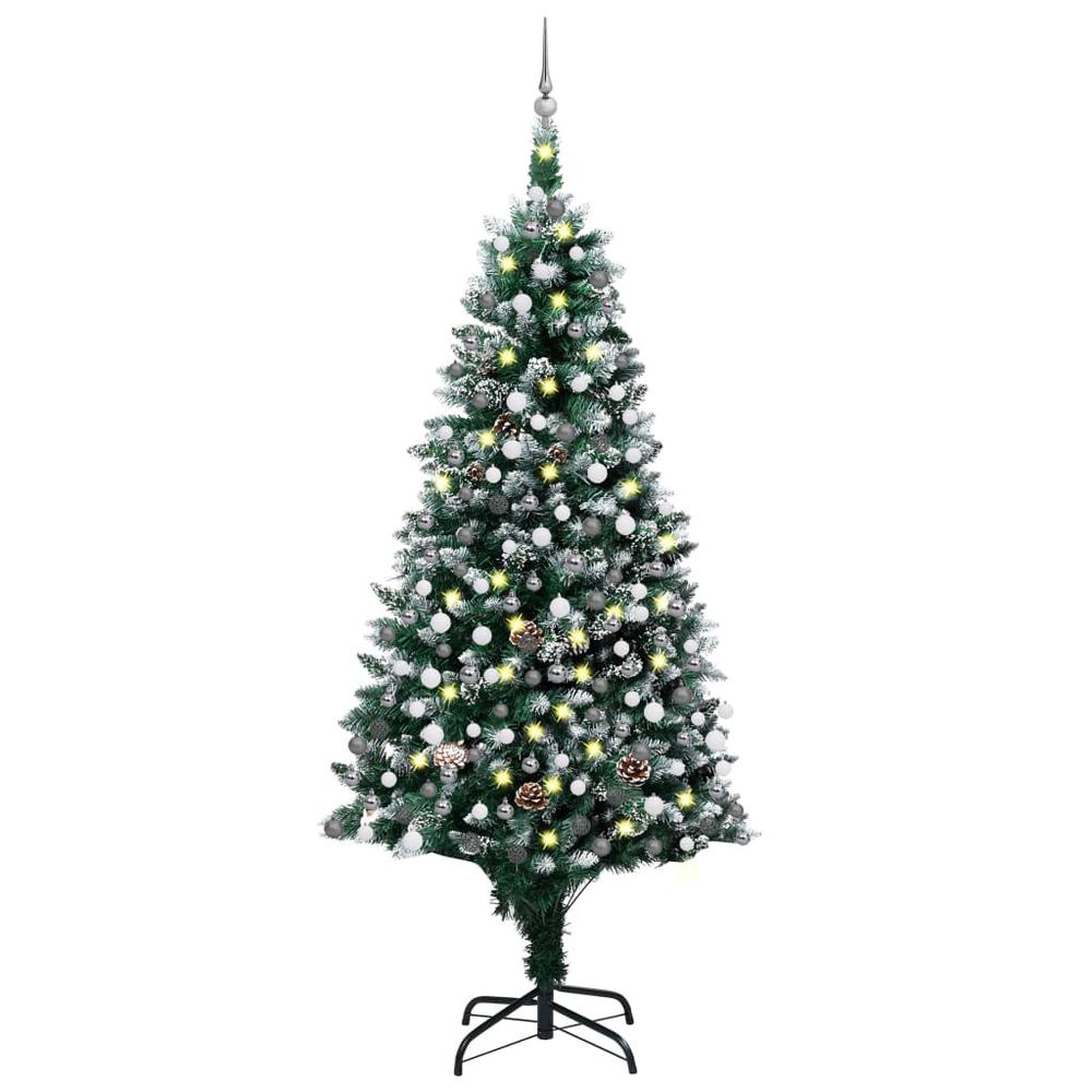 vidaXL Artificial Christmas Tree with LEDs&Ball Set&Pine Cones 82.7", 3077704. Picture 1