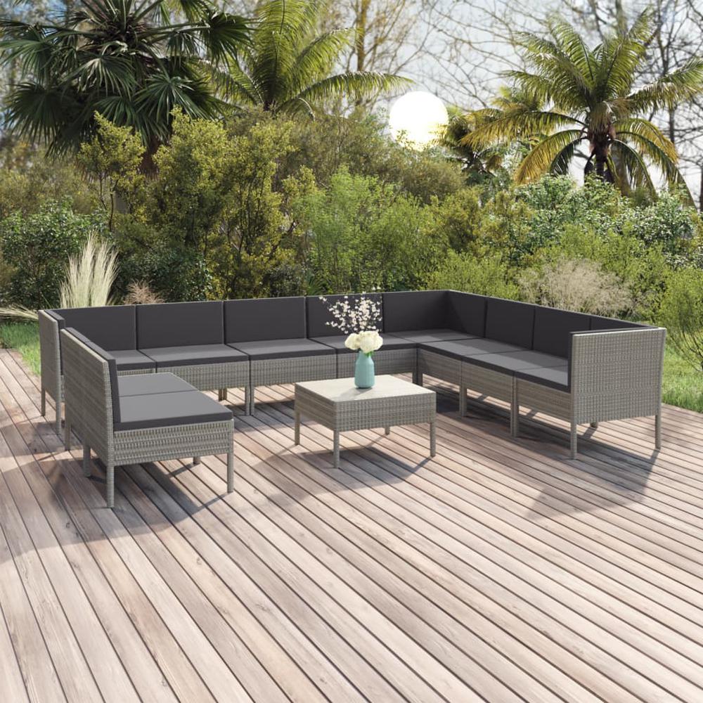 vidaXL 11 Piece Patio Lounge Set with Cushions Poly Rattan Gray, 3094474. The main picture.