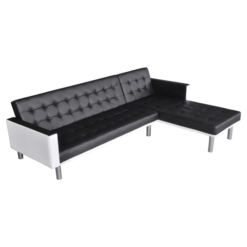 vidaXL L-shaped Sofa Bed Artificial Leather Black and White, 244332. Picture 3