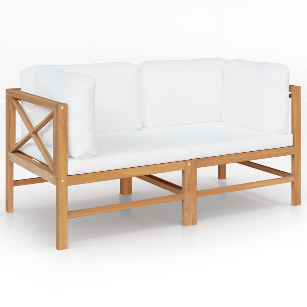 vidaXL 2-seater Patio Bench with Cream Cushions Solid Teak Wood. Picture 1