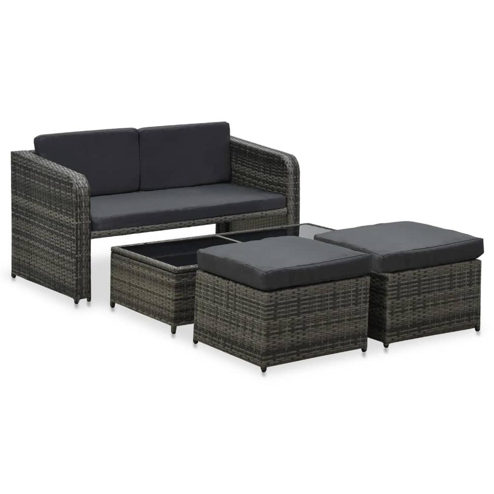 vidaXL 4 Piece Patio Lounge Set with Cushions Poly Rattan Anthracite. Picture 1