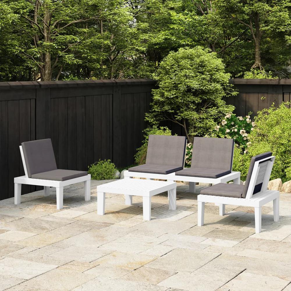 vidaXL 4 Piece Patio Lounge Set with Cushions Plastic White, 3059829. The main picture.