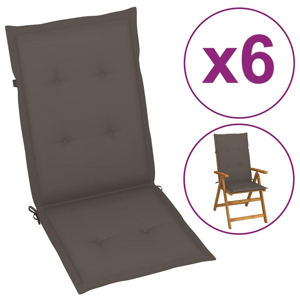 vidaXL Garden Chair Cushions 6 pcs Taupe 47.2"x19.7"x1.2". Picture 1