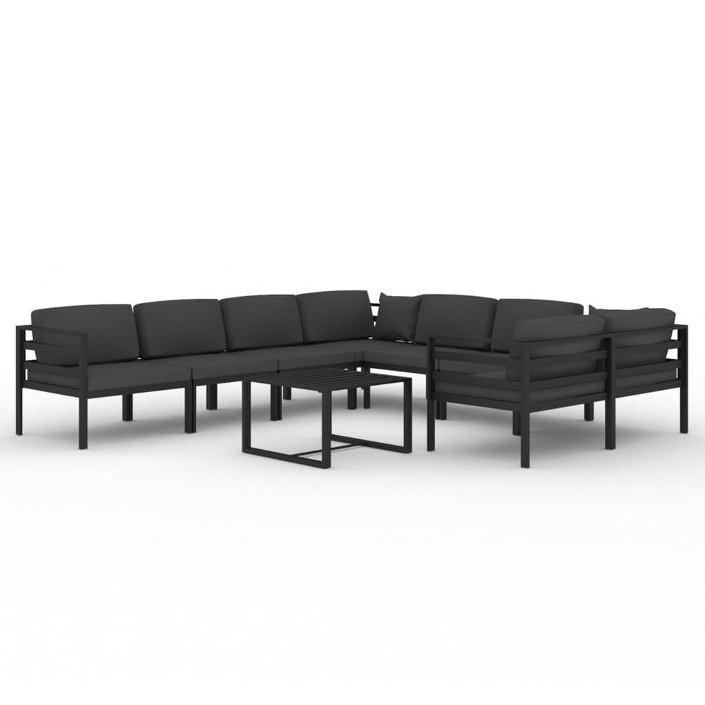 vidaXL 9 Piece Patio Lounge Set with Cushions Aluminum Anthracite, 3107821. Picture 2