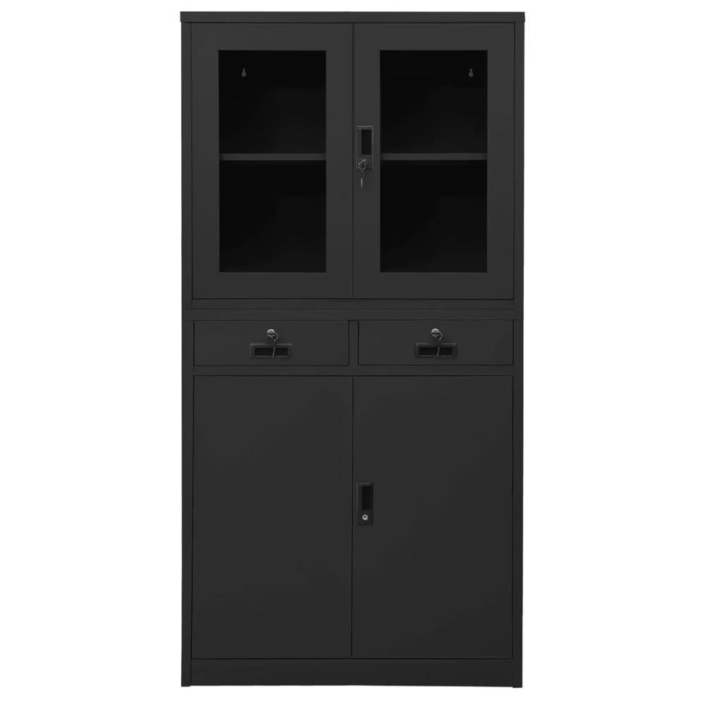vidaXL Office Cabinet Anthracite 35.4"x15.7"x70.9" Steel and Tempered Glass, 336424. Picture 2