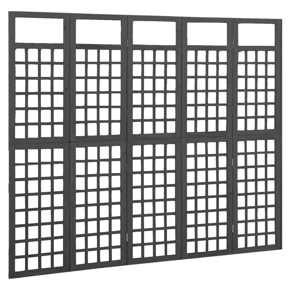 vidaXL 5-Panel Room Divider/Trellis Solid Fir Wood Black 79.3"x70.9". Picture 2