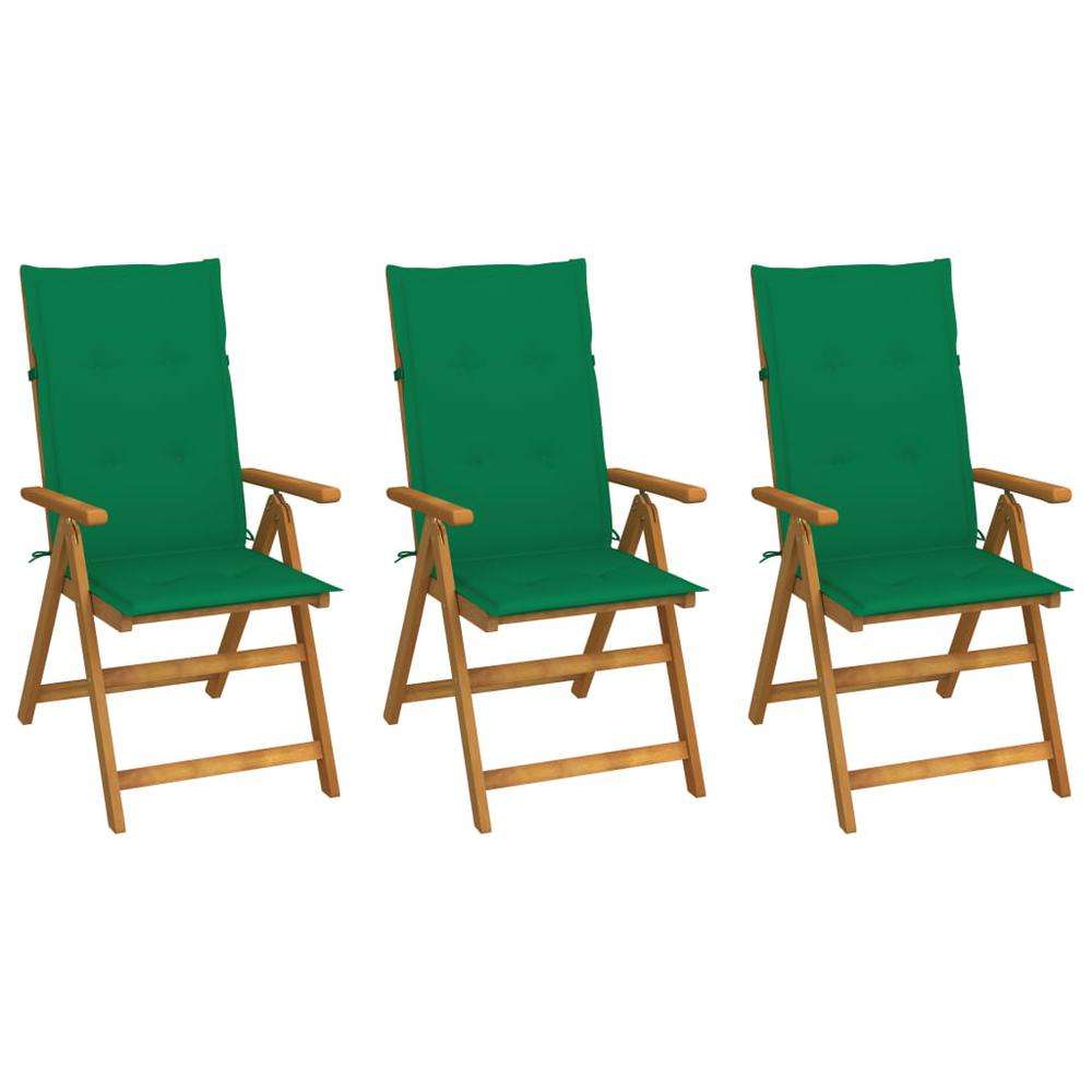 vidaXL Folding Patio Chairs 3 pcs with Cushions Solid Acacia Wood, 3064094. Picture 1