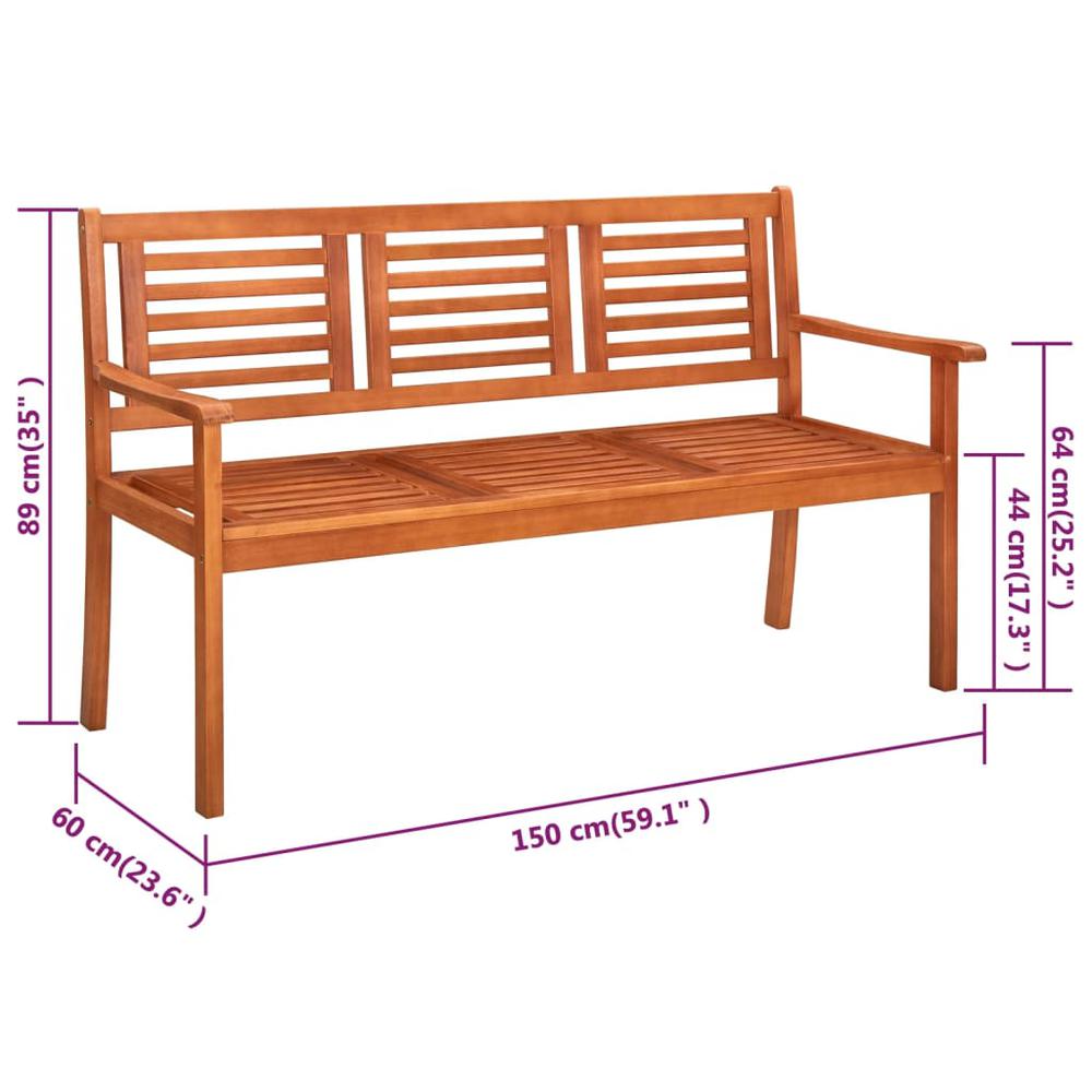 vidaXL 3-Seater Patio Bench with Cushion 59.1" Solid Eucalyptus Wood, 3061016. Picture 11