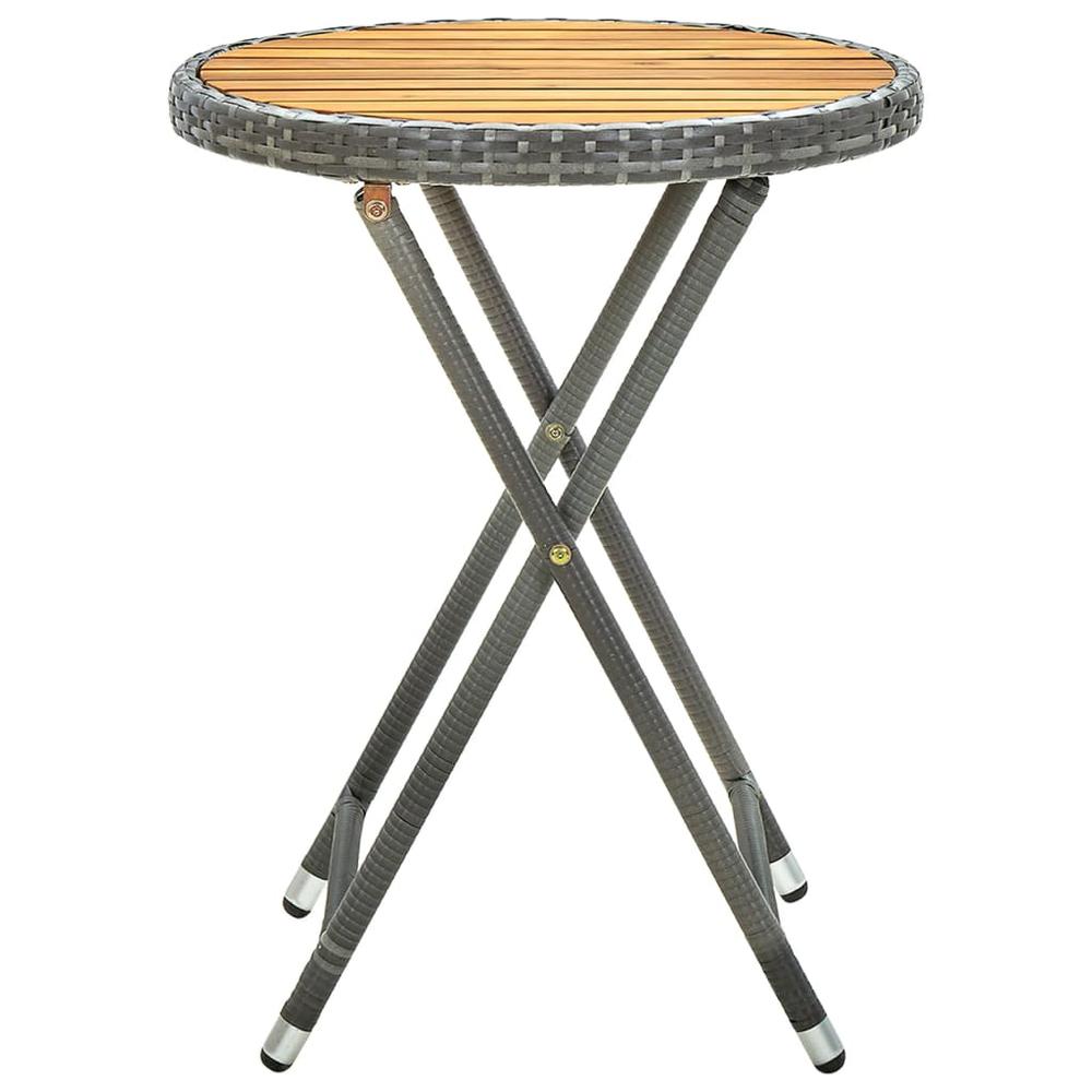 vidaXL Tea Table Gray 23.6" Poly Rattan and Solid Acacia Wood. Picture 2