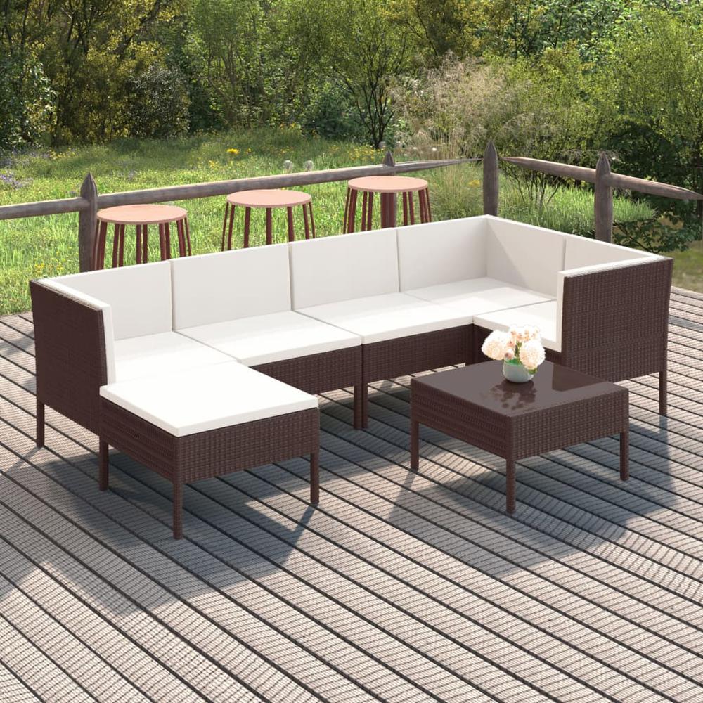 vidaXL 7 Piece Patio Lounge Set with Cushions Poly Rattan Brown, 3094407. The main picture.
