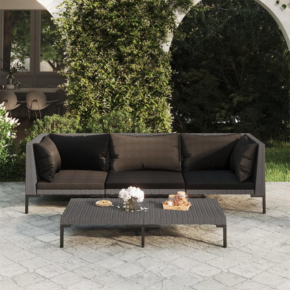 vidaXL 4 Piece Patio Lounge Set with Cushions Poly Rattan Dark Gray, 3099813. Picture 1