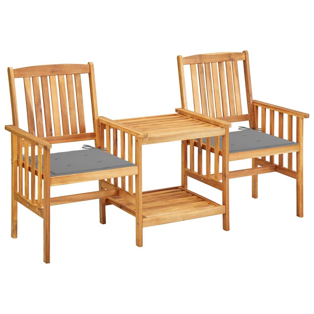 vidaXL Patio Chairs with Tea Table and Cushions Solid Acacia Wood, 3061276. Picture 1