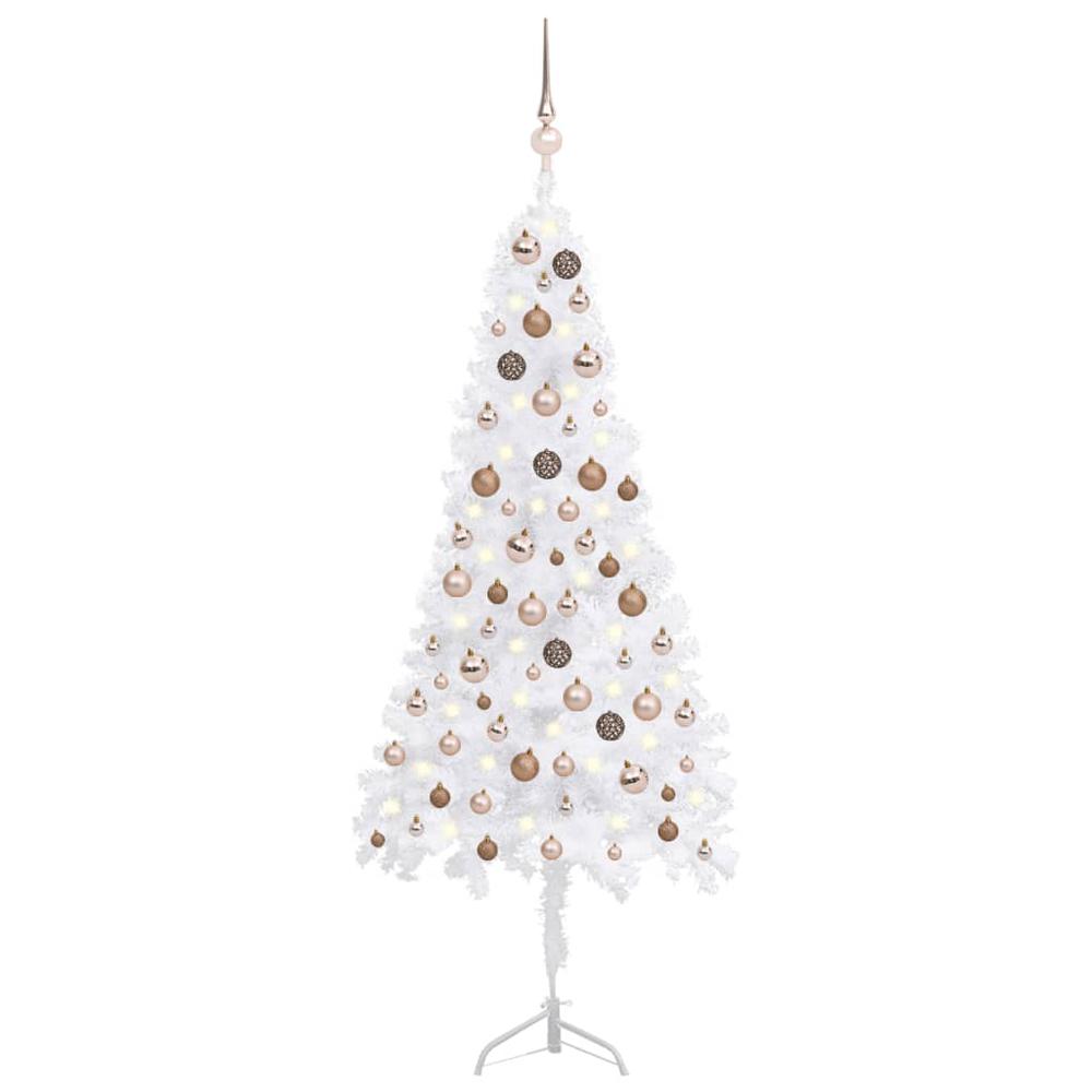 vidaXL Corner Artificial Christmas Tree LEDs&Ball Set White 59.1" PVC, 3077958. Picture 1