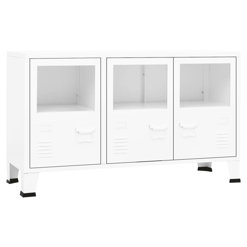 vidaXL Industrial Sideboard White 41.3"x13.8"x24.4" Metal and Glass. Picture 2