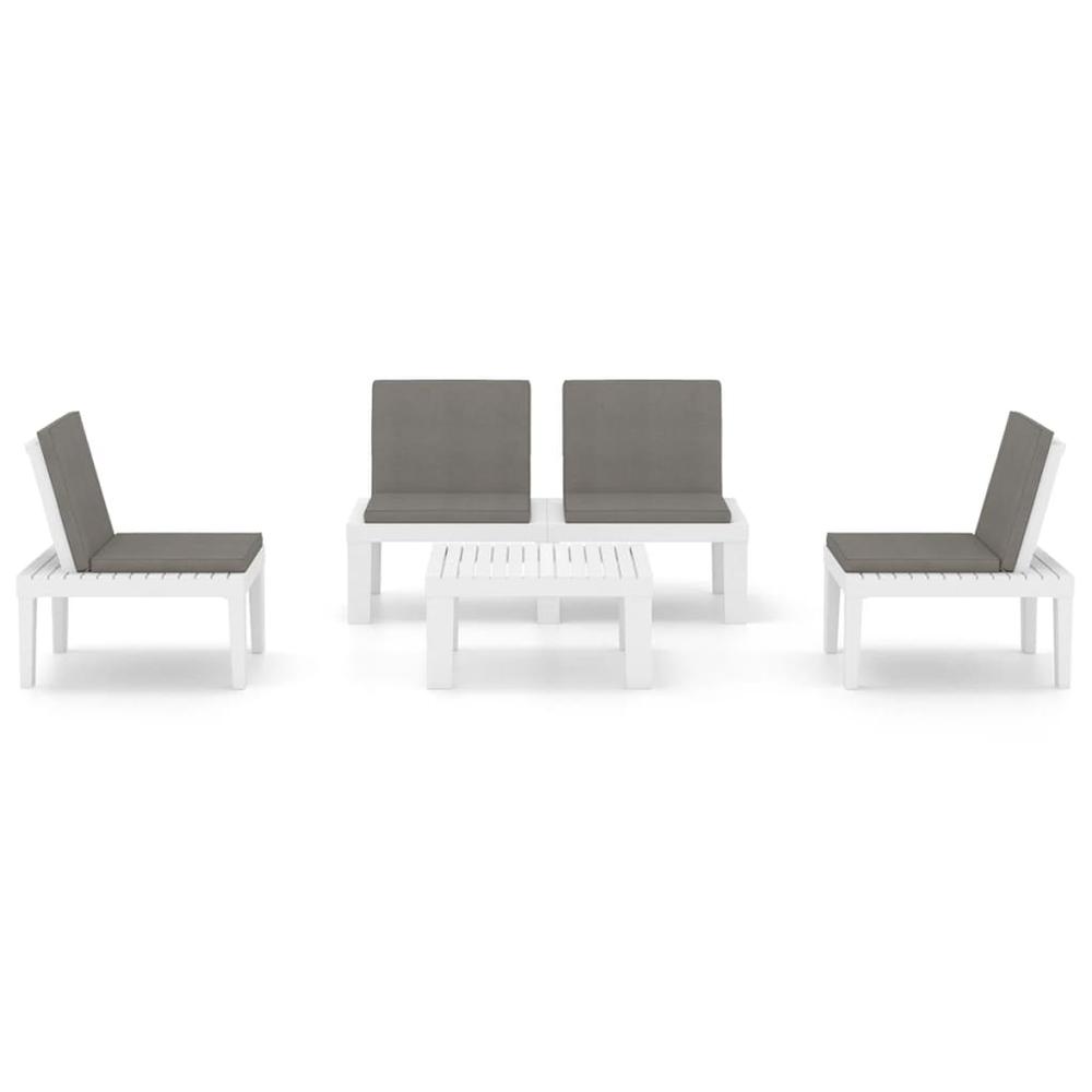 vidaXL 4 Piece Patio Lounge Set with Cushions Plastic White, 3059829. Picture 3