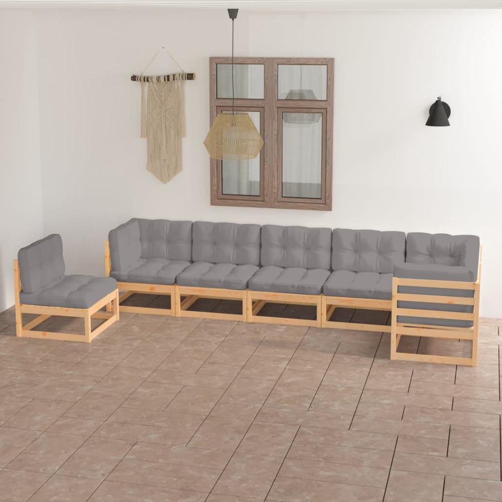 vidaXL 7 Piece Patio Lounge Set with Cushions Solid Pinewood, 3076644. Picture 1