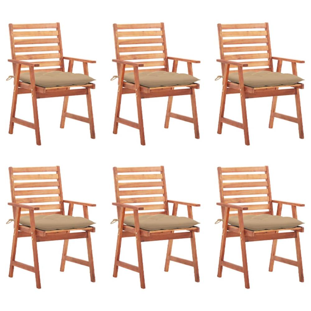 vidaXL Patio Dining Chairs 6 pcs with Cushions Solid Acacia Wood, 3078365. Picture 1