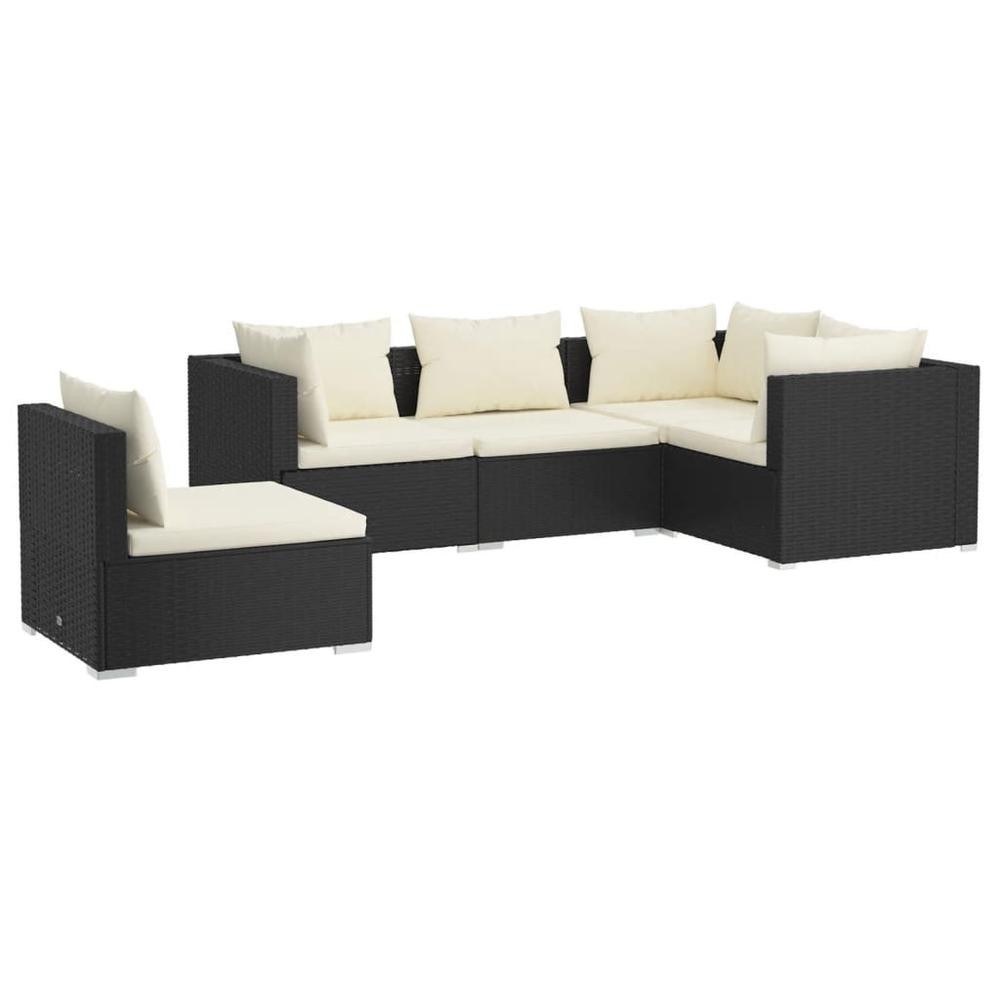 vidaXL 5 Piece Patio Lounge Set with Cushions Poly Rattan Black, 3102311. Picture 2