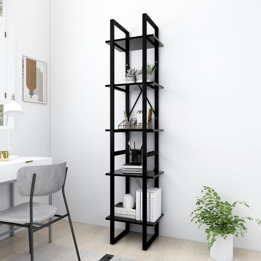 vidaXL 5-Tier Book Cabinet Black 15.7"x11.8"x68.9" Engineered Wood. Picture 1