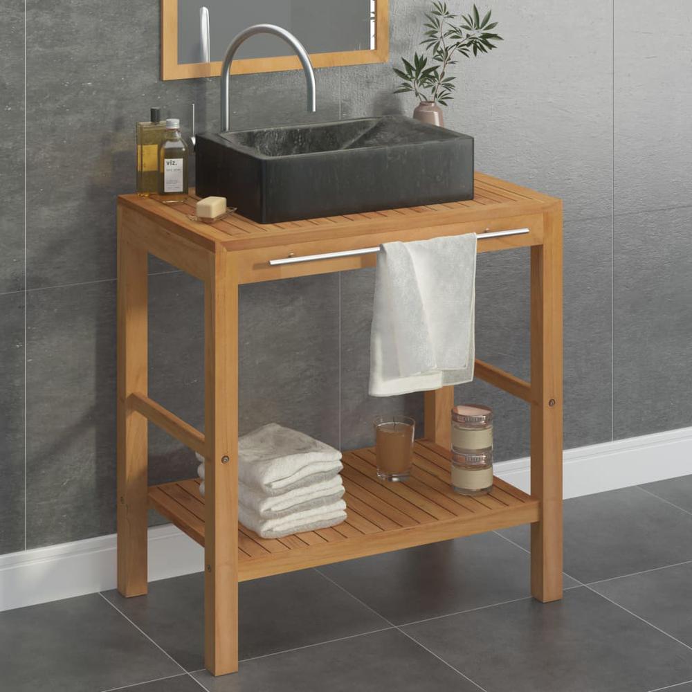vidaXL Bathroom Vanity Cabinet Solid Teak with Sink Marble Black, 3058159. Picture 1