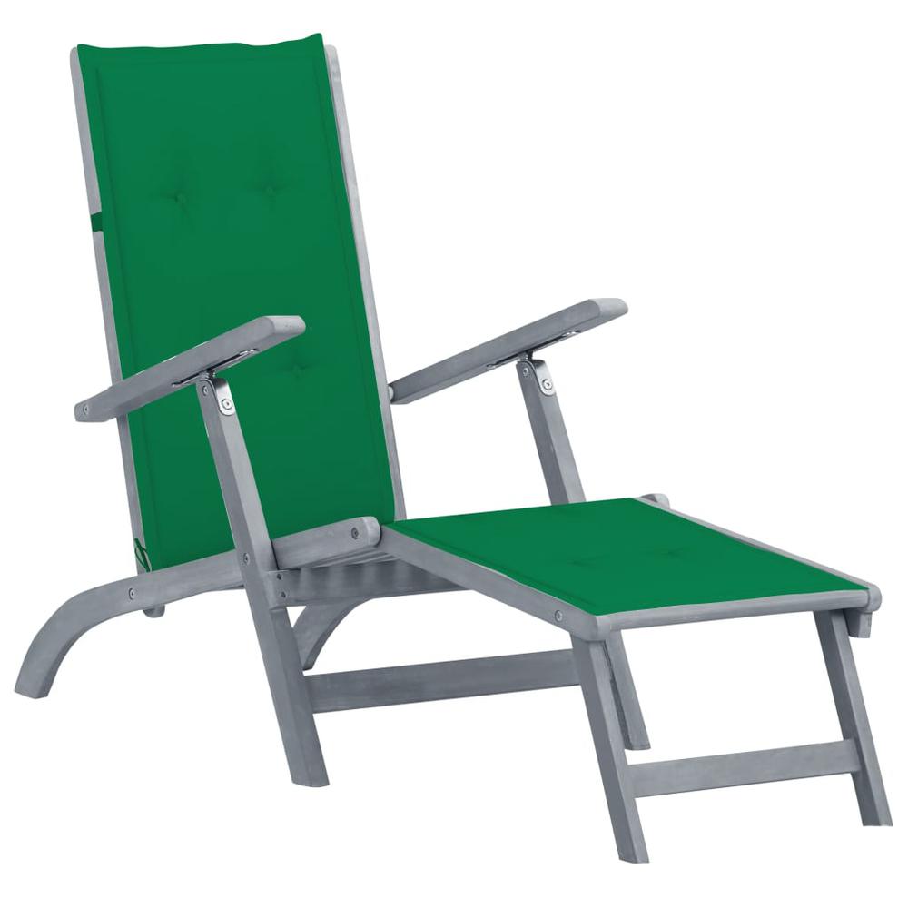 vidaXL Patio Deck Chair with Footrest and Cushion Solid Acacia Wood, 3064034. Picture 1