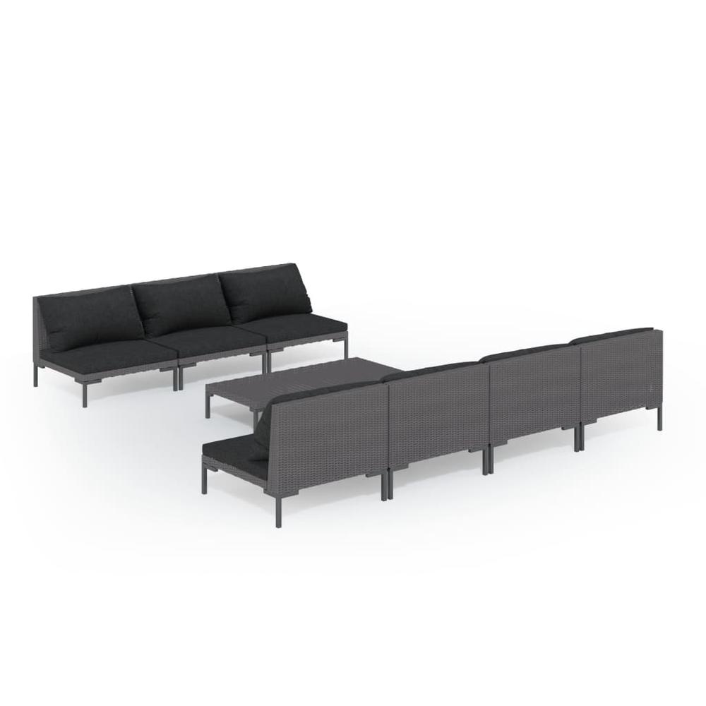 vidaXL 8 Piece Patio Lounge Set with Cushions Poly Rattan Dark Gray, 3099796. Picture 2