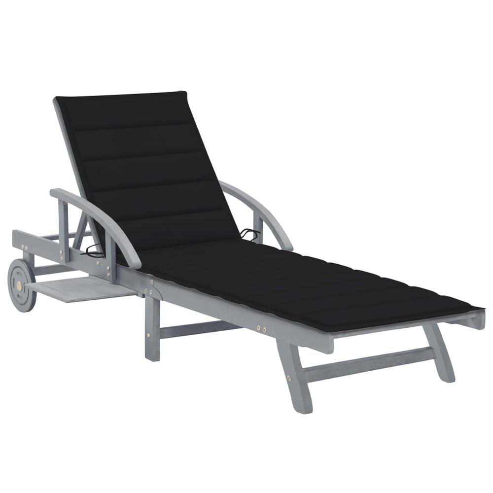 vidaXL Patio Sun Lounger with Cushion Solid Acacia Wood, 3061336. Picture 1