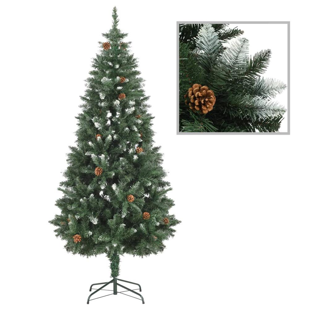 vidaXL Artificial Christmas Tree with Pine Cones and White Glitter 70.9". Picture 1
