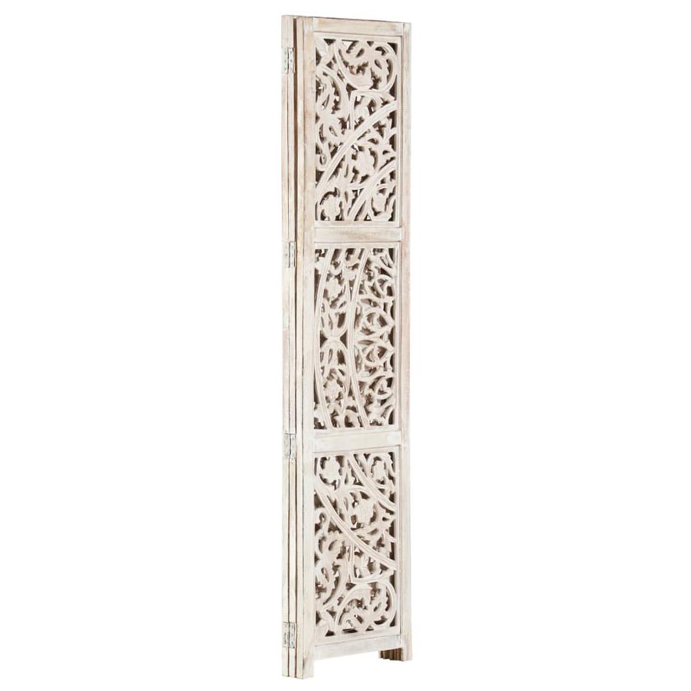 vidaXL Hand carved 3-Panel Room Divider White 47.2"x65" Solid Mango Wood, 285336. Picture 2
